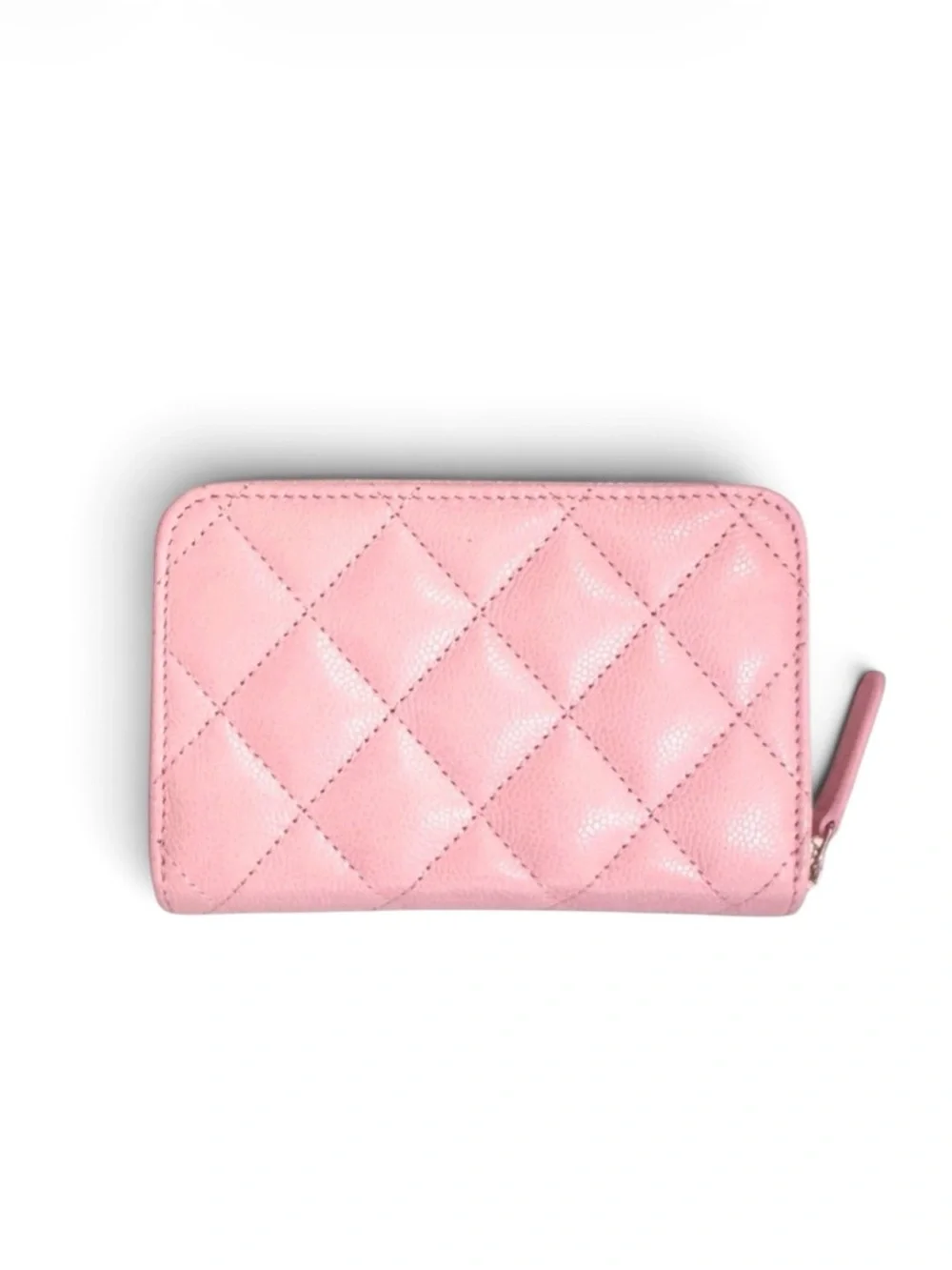 🆕💗CHANEL Grained Calfskin (CAVIAR) Zipped Coin Purse Strass CC Logo GHW • PINK